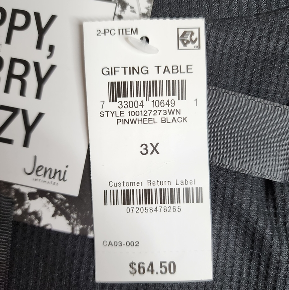 Jenni Intimates Sleepwear Top & Pants 2pc Set Black Tie Dye Size 3X 22/24 NWT - Picture 14 of 15